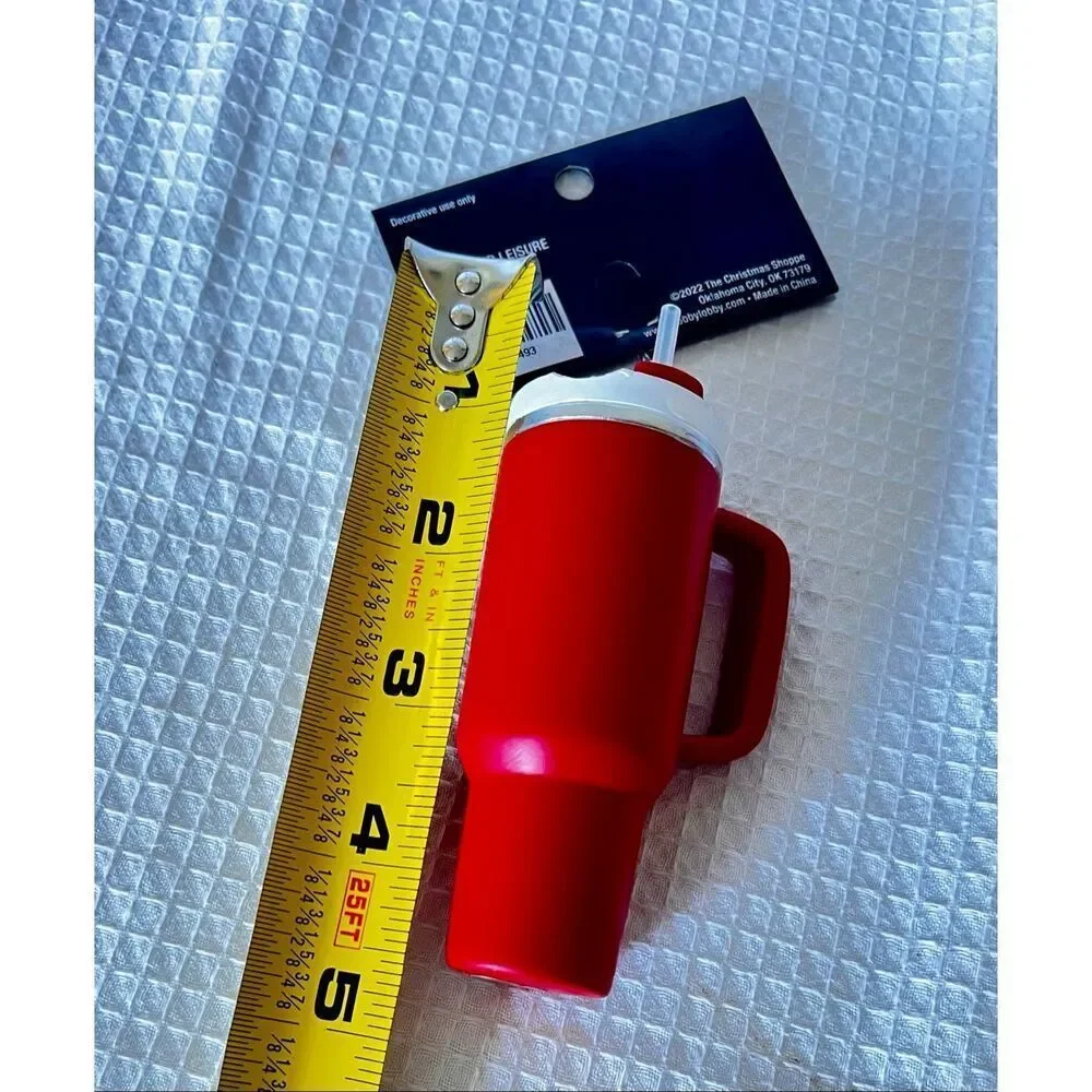 Red Christmas Shoppe Tumbler Ornament W White Lid & Straw NWT See Detail